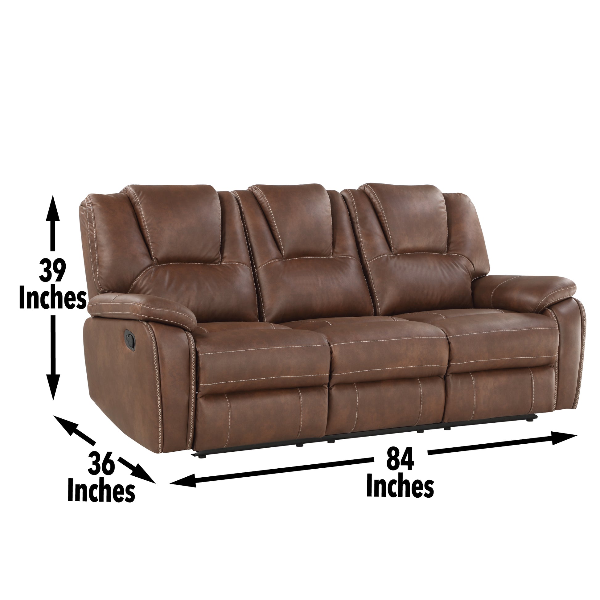Katrine Pu Manual Reclining Sofa Chestnut Brown Dark Brown Faux Leather 3 Seat