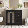 36 Inch Bathroom Vanity With Two Soft Close Doors, Adjustable Shelves And Three Soft Close Drawers Black Bathroom Solid Wood Mdf