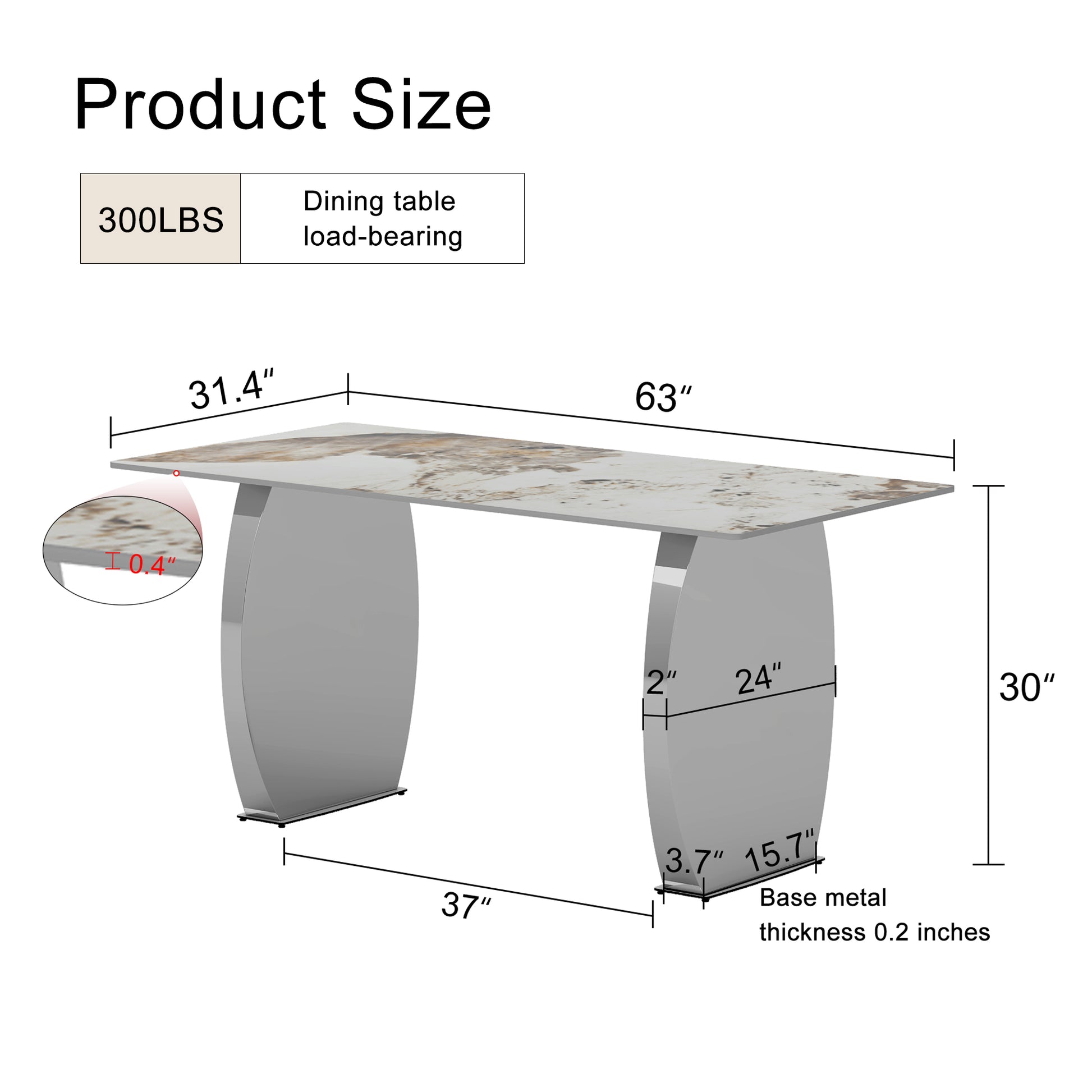 Modern Rectangular Dining Table, Imitation Marbled Rock Plate Table Top, Stainless Steel Table Legs, Suitable For Kitchen, Dining Room, Living Room 63 Inches * 31.4 Inches. Silver Sintered Stone