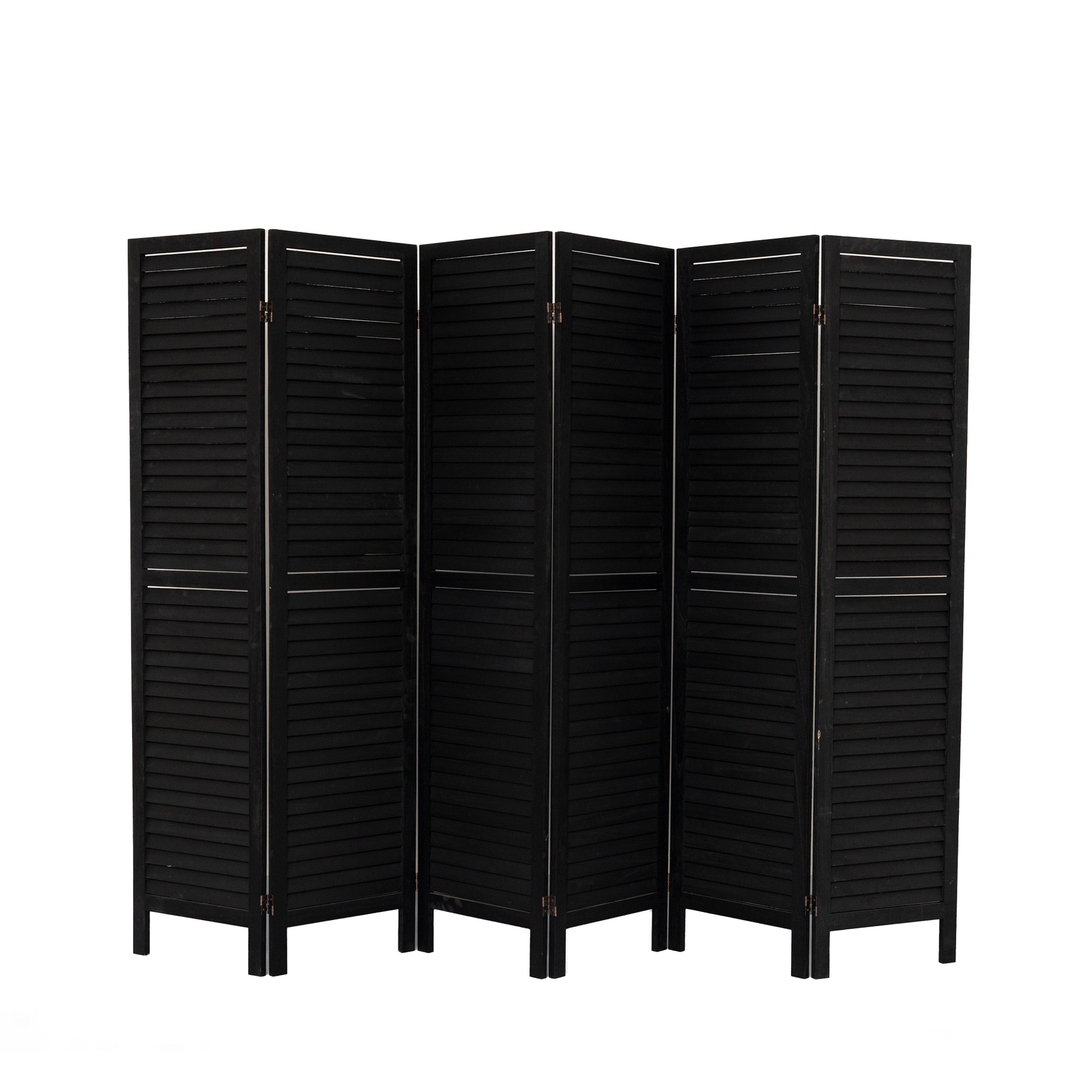 6 Panel Room Divider, Folding Room Divider Privacy Screen 5.6Ft Tall, Wood Freestanding Louvered Divider Screen For Home Office Restaurant Bedroom Black Black Classic Wood