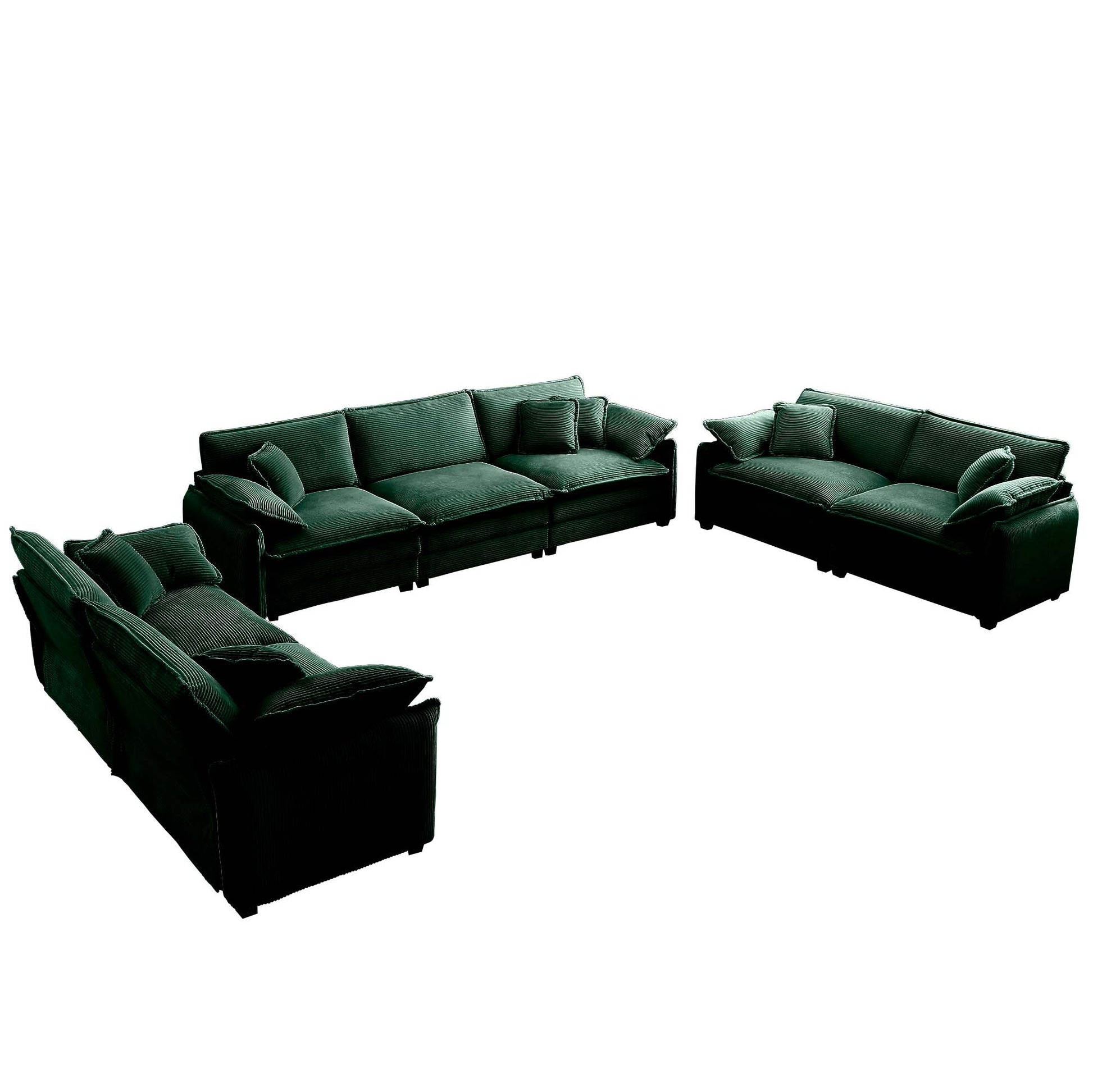 Modern Living Room Sofa 3 Pieces Set, Two 2 Seater Sofas And One 3 Seater Sofas, Upholstery Large Deep Seat Sofa With Sofat Cushion And Pillowss,Green Corduroy Green Corduroy 7 Seat