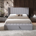 Queen Size Platform Bed With Headboard, Upholstered Platform Bed With Storage, Grey Box Spring Not Required Queen Grey Wood Bedroom Storage Included Foam Polyester Fabric,Plywood,Steel,Upholstered