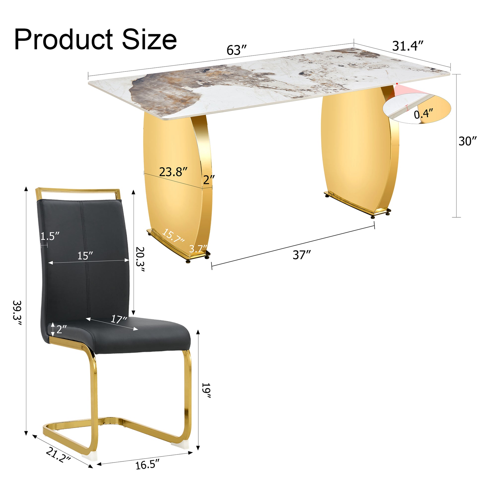 Table And Chair Set, Rock Plate Table Top, Gold Metal Table Legs, Stable And Beautiful, Suitable For Most Home Styles. Modern Simple Dining Table, Comfortable Seating. Gold Black Seats 4 Sintered Stone