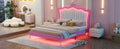 Full Size Upholstered Bed Frame With Led Lights, Modern Upholstered Princess Bed With Crown Headboard, Pink White Box Spring Not Required Full Pink White Wood Bedroom Modern Bed Frame Pu