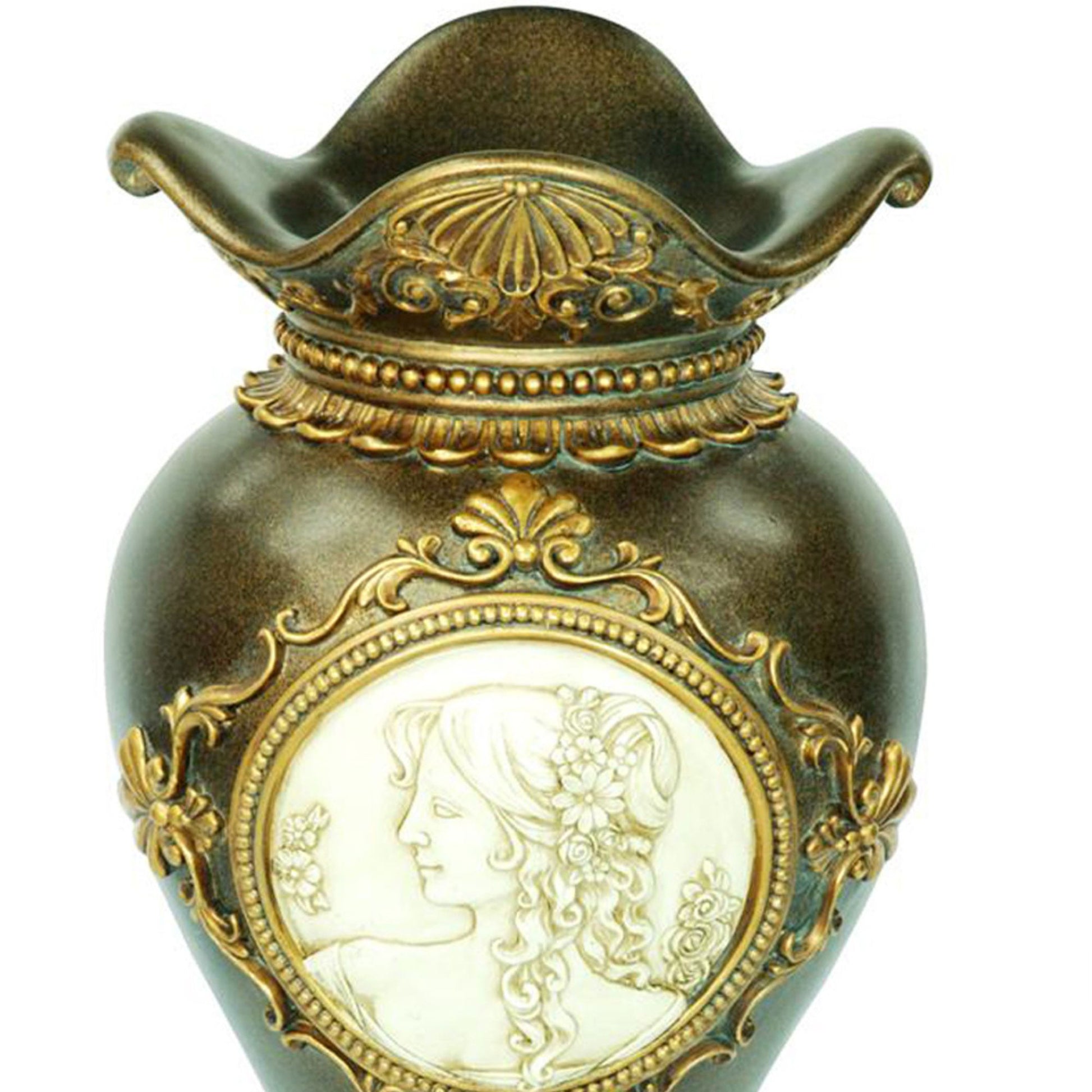 16.25" Tall Polyresin Decorative Vase, Gold Leaves And Greek Accent Multicolor Polyresin