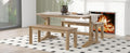 3 Piece Retro Dining Set, Rectangular Trestle Table And 2 Wooden Benches For 4 People For Dining Room And Kitchen Natural Wood Natural Wood Solid Wood Mdf