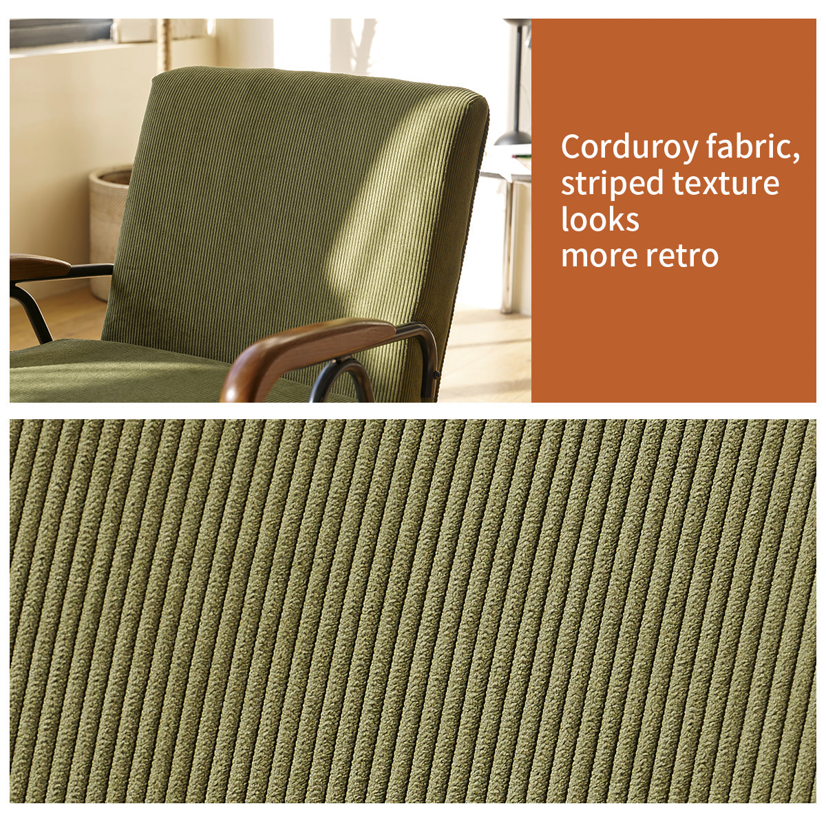 Pattern Colorful Fabric Armchair, Modern Accent Chair High Back, Living Room Chairs With Metal Legs And Soft Padded, Sofa Chairs For Home Office,Bedroom,Dining Room Green Corduroy