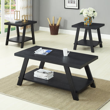 Athens Contemporary Replicated Wood Shelf Coffee Set Table In Black Finish Black Rectangular Coffee & End Tables Wood
