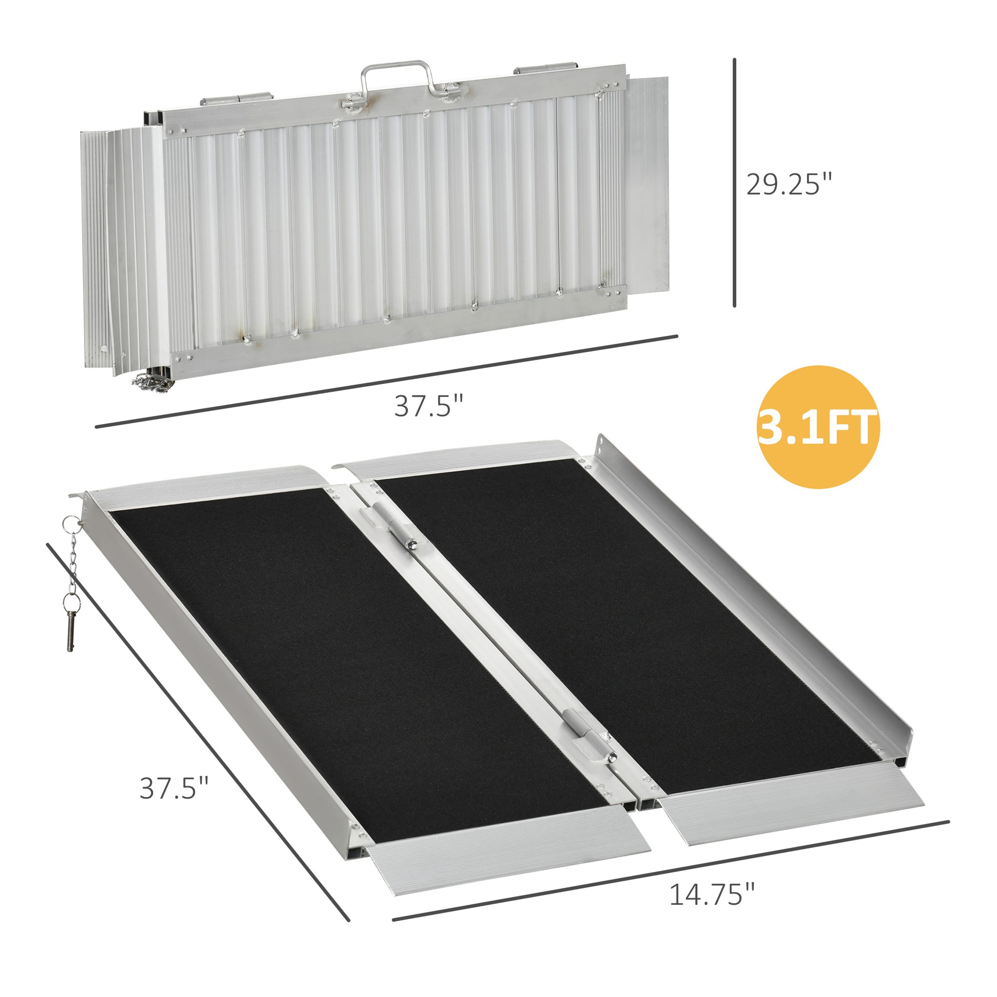 Homcom Wheelchair Ramp 3Ft, Folding Aluminum Threshold Ramp With Non Slip Surface, Transition Plates Above And Below, 600Lbs Weight Capacity For Home, Doorways, Curbs, Steps Black Aluminum