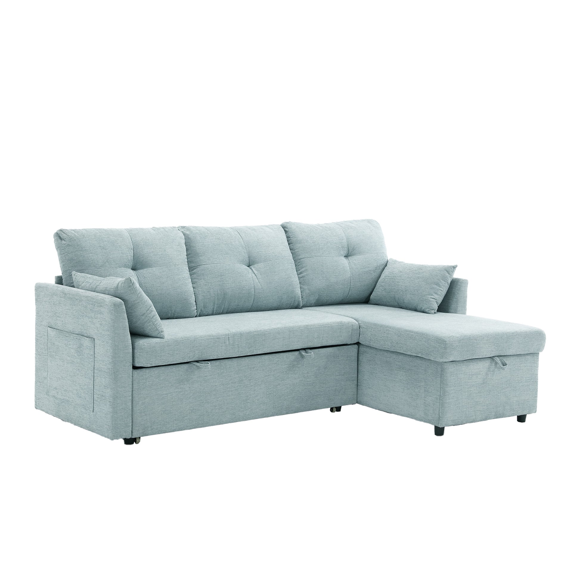 United We Win Furniture, Modular L Shaped Sofa, Modular Long Sofa With Reversible Chaise Lounge, Sofa Bed, Sleeper Sofa, Modular Sofa Combination With Storage Seats. Mint Green Chenille 3 Seat