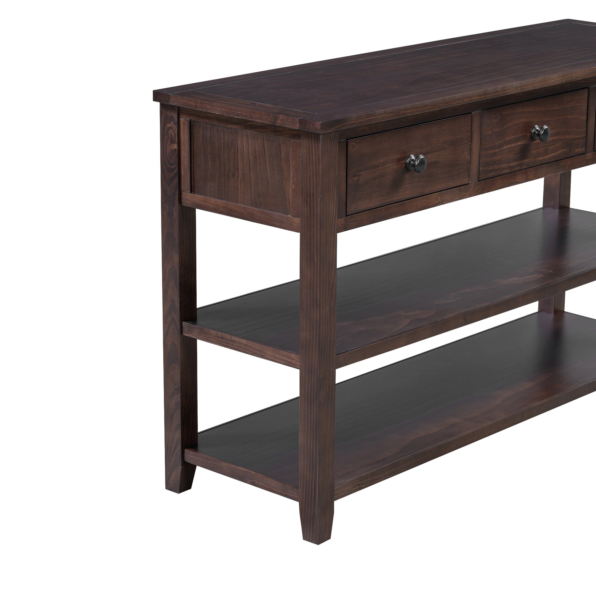 Retro Design Console Table With Two Open Shelves, Pine Solid Wood Frame And Legs For Living Room Espresso Espresso Solid Wood Mdf