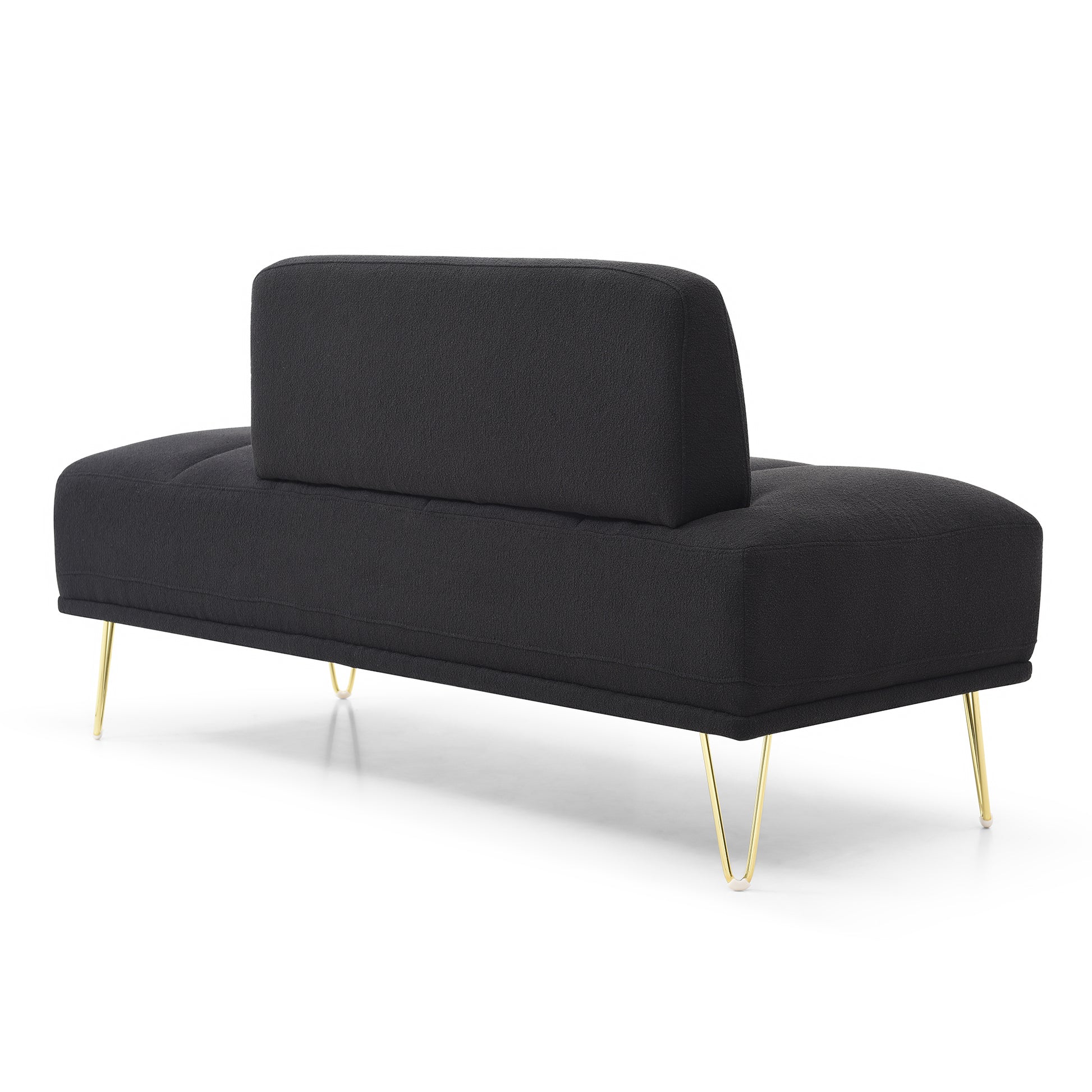 56.3"Inch Width Modern End Of Bed Bench,Teddy Fabric Upholstered 2 Seater Sofa Couch Entryway Ottoman Bench, Fuzzy Sofa Stool Footrest Window Bench With Gold Metal Legs For Bedroom, Living Room,Black Black Wood Modern Foam Teddy 2 Seat
