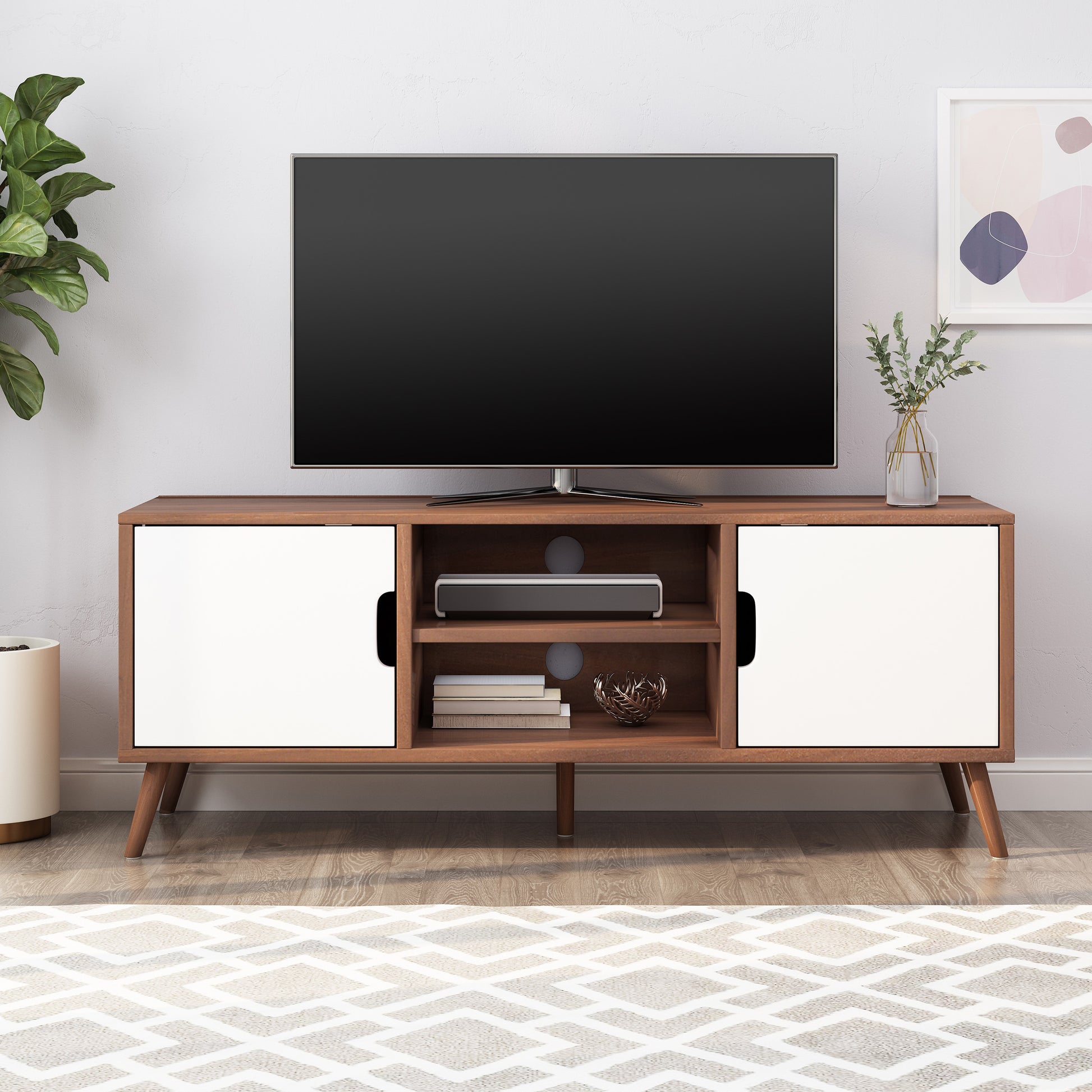 Tv Stand White Walnut 40 49 Inches Wood