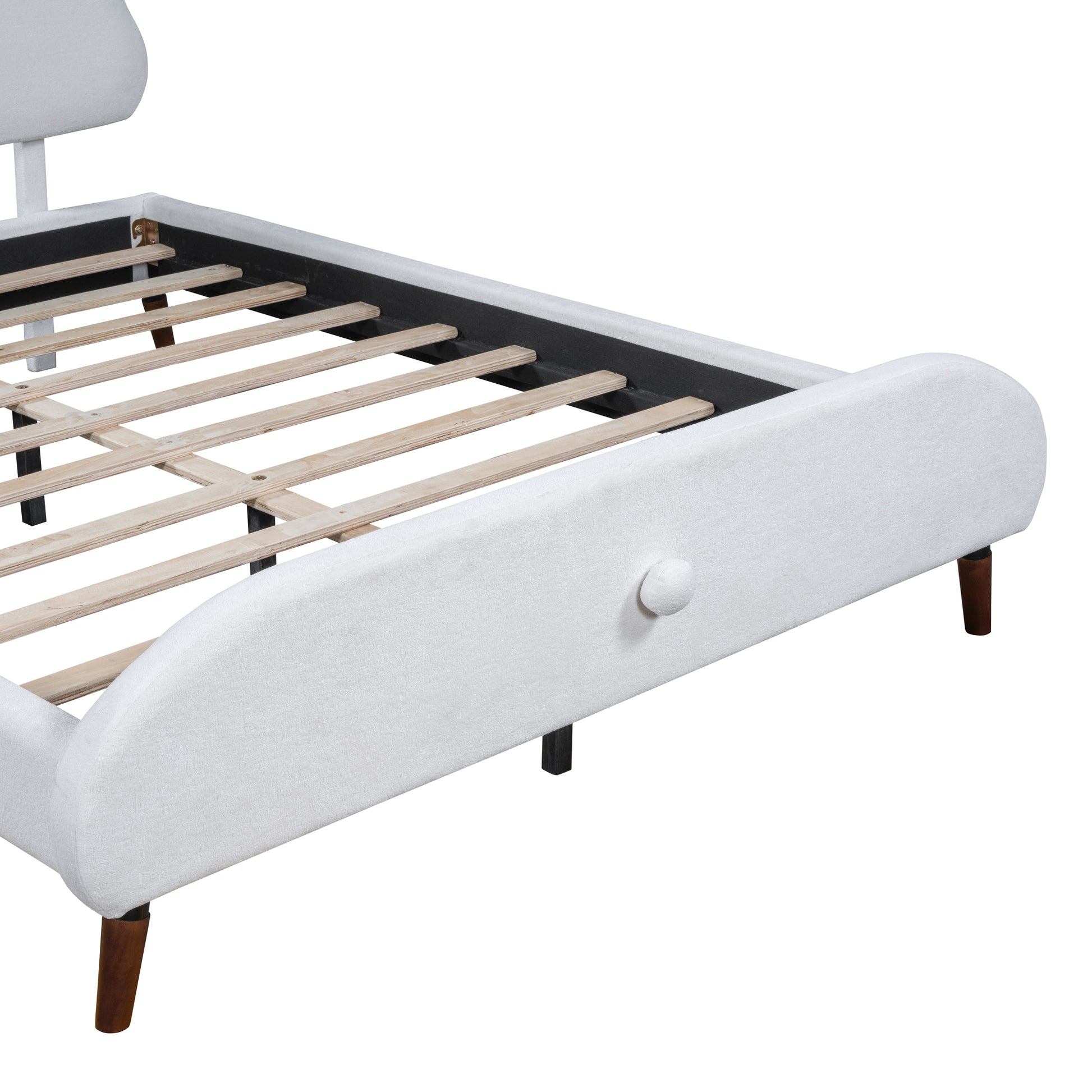 Full Size Upholstered Platform Bed With Sheep Shaped Headboard, White Full White Plywood