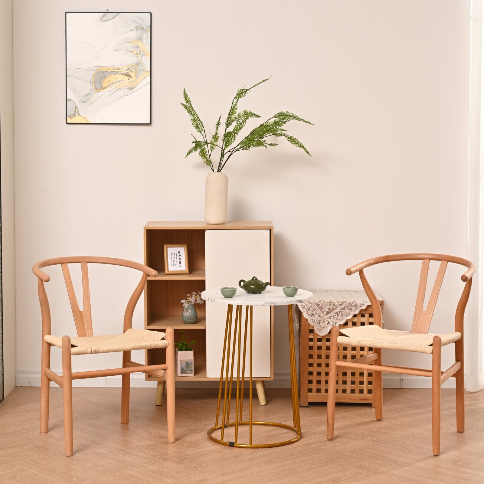 Natural Solid Wood Wishbone Design Backrest Chair With Canvas Seat For Dining Room And Kitchen Wood Natural Modern Solid Wood