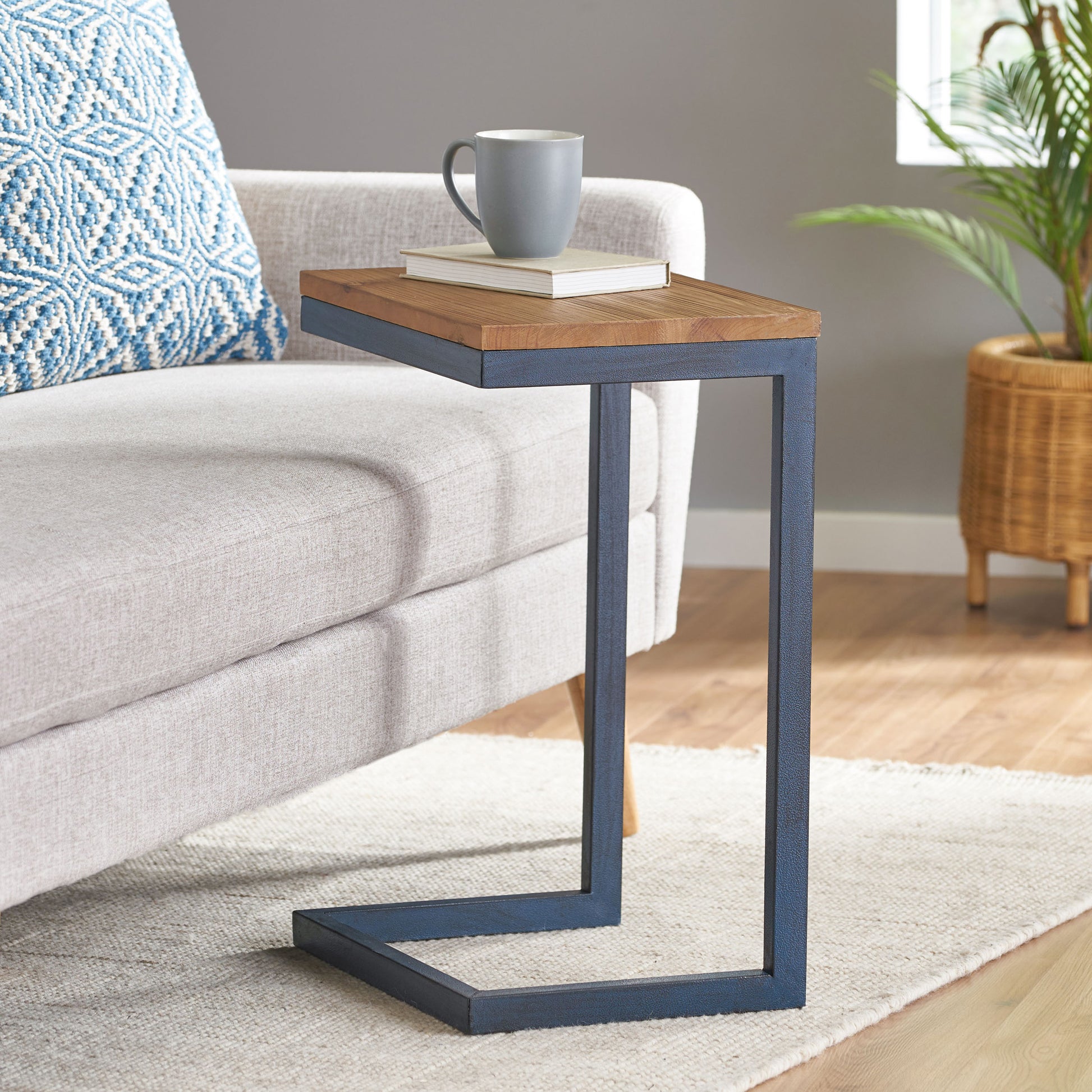 Accent Table Medium Antique Natural Nature Rectangular Wood Metal