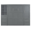 Queen Size Murphy Bed Wall Bed With Closet ,Drawers And Shelves,Gray Queen Gray Mdf Lvl
