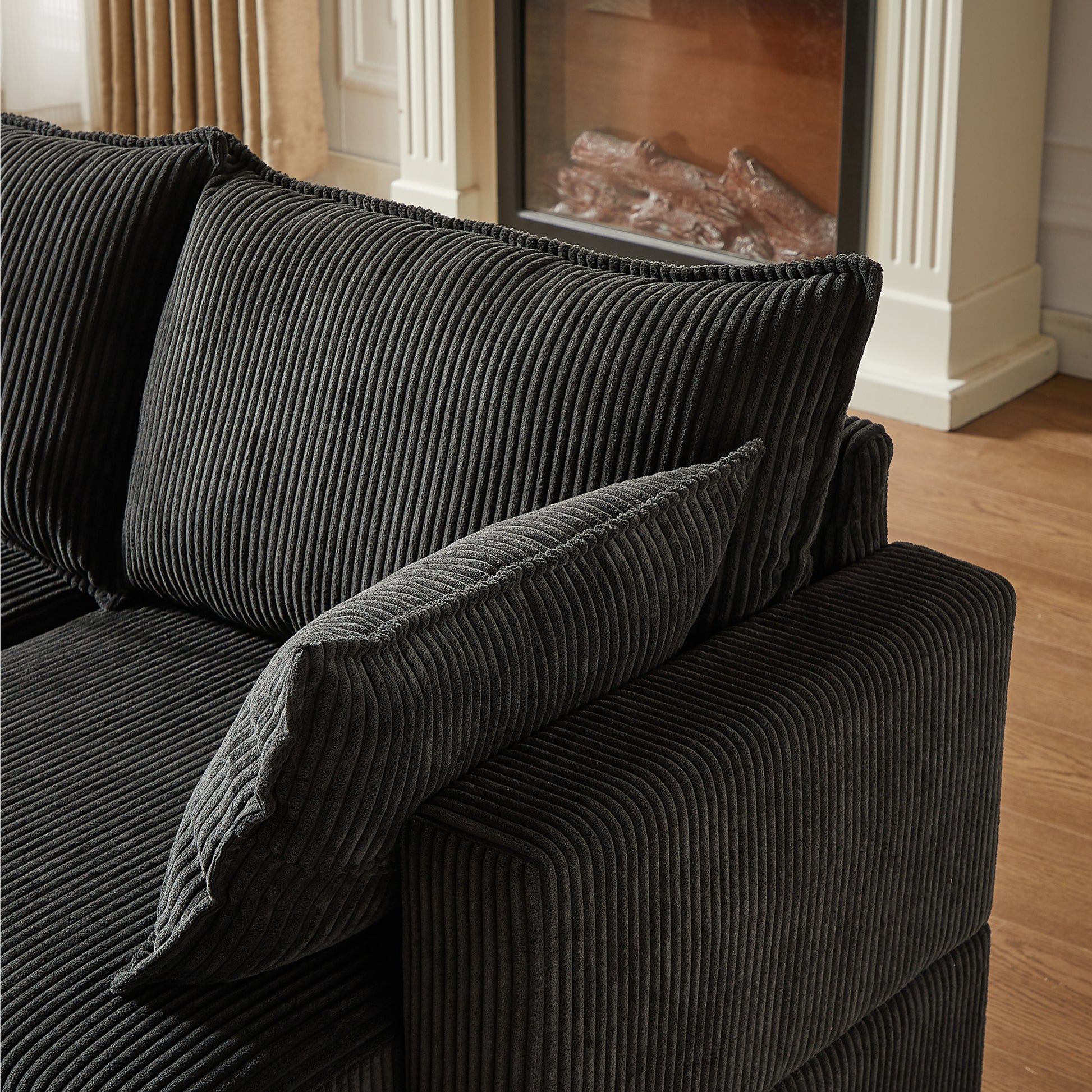 113.5'' Modular Sectiona Corduroy Sofa, Sectional Couches For Living Room U Shaped Sectional Couch With Storage Ottoman, 6 Seats Convertible Sectionals With Chaise Black Corduroy 6 Seat