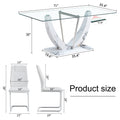 Table And Chair Set, Large Modern Rectangular Glass Table, Can Accommodate 6 8 People, Equipped With A 0.39 Inch Tempered Glass Tabletop And Mdf Table Legs.Paired With Comfortable And Soft Chairs. White Mdf Glass