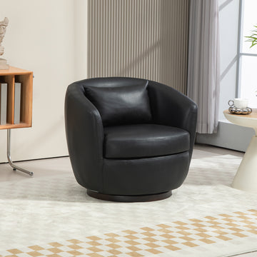 Upholstered Swivel Barrel Armchair With Storage Modern Living Room Side Chair For Bedroom Office Reading Spaces Pu Black Black Foam Upholstered