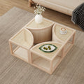 Round To Square Block Modular Coffee Table Light Natural Rattan With Storage 4 Piece Light Natural Rubber Wood