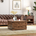 Homcom Farmhouse Coffee Table With Storage, Center Table With Hinged Lift Top And Hidden Space, Square Coffee Table For Living Room, Distressed Brown Brown Particle Board