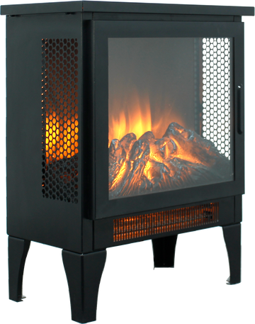 15 Inch Freestanding Electric Fireplace Stove Heater With 3D Flame Effect Powder Coated Electric Yes Antique Black Vent Free No Freestanding Tempered Glass Sheet Metal Electric