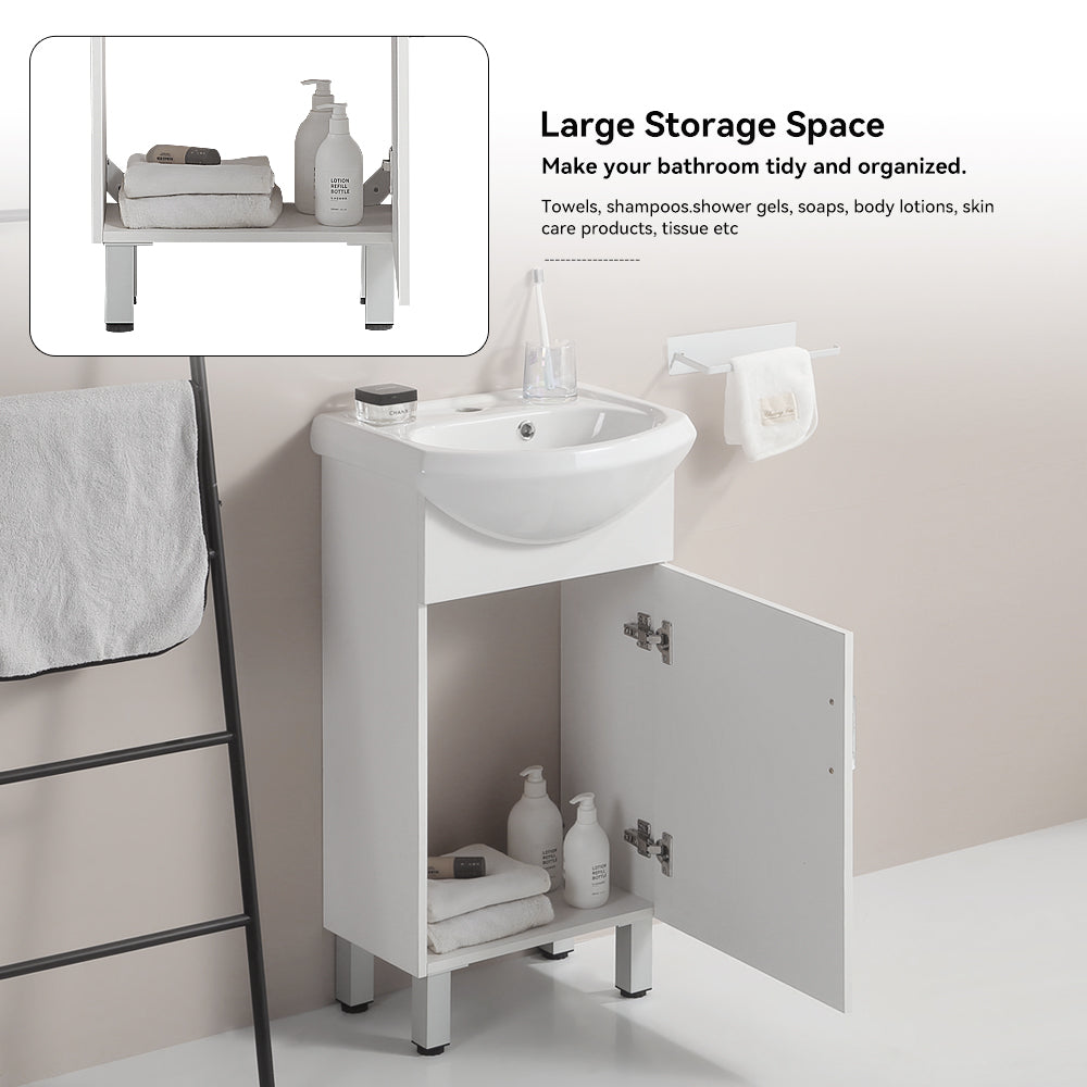 18 Inch Mini Bathroom Cabinet With Ceramic Sink White White Solid Wood