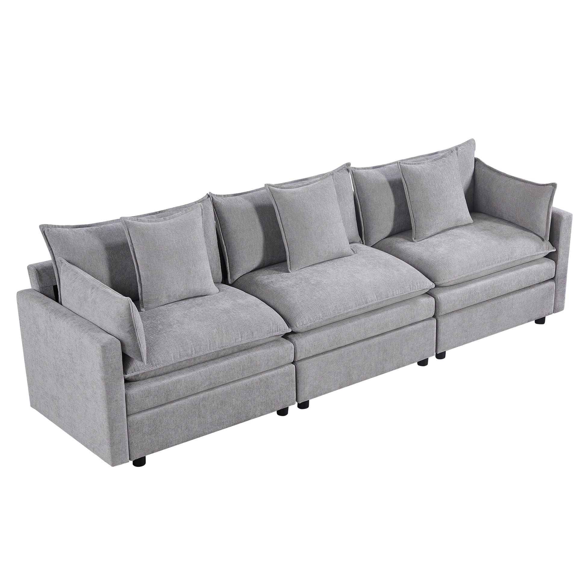 108.66"Modern Chenille L Shaped Sectional Sofa With Convertible Chaise, Comfy Cloud Couch Deep Sectional Sofa With Ottomans For Living Room Light Gray Wood Foam Chenille 3 Seat