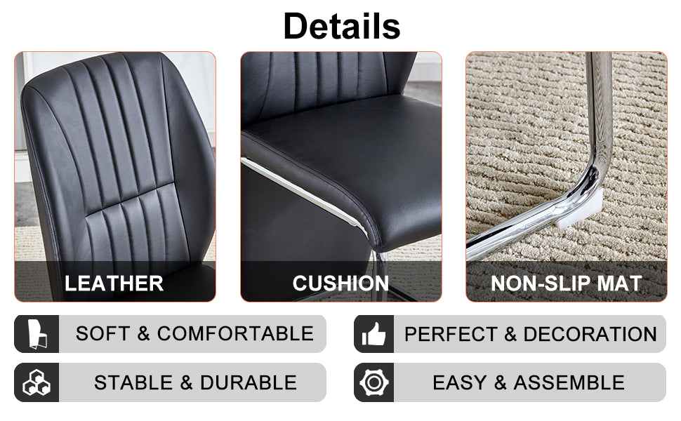 Table And Chair Set, Modern Luxurious White Imitation Marble Pattern Mdf Dining Table,Rectangular Dining Table, Matched With Uniquely Shaped Pu High Backrest Seats,Suitable For Various Occasions. White Black Seats 4 Mdf