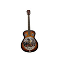 Beginner Metal Resonator Guitar, Full Size Circular Neck Traditional Resonator, Built In Preamplifier Black Brown Wood