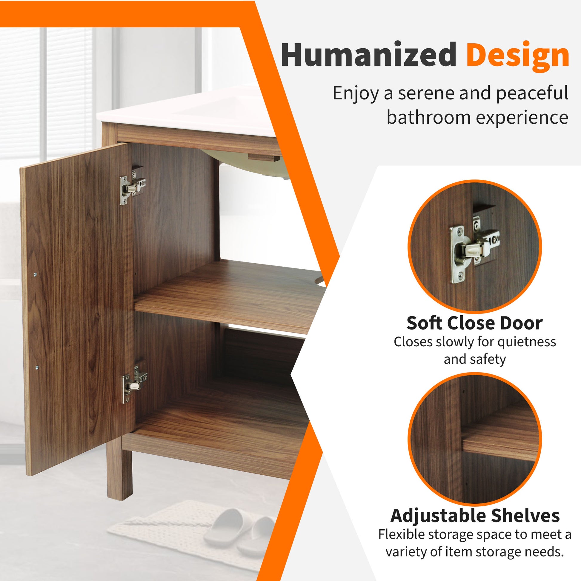 30" Wood Color Bathroom Vanity With Single Sink, Combination Under Counter Sink, Bathroom Storage Cabinet With Soft Closing Door, Multi Function Storage, Solid Wood Frame Wood Bathroom Solid Wood Mdf