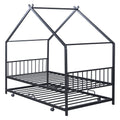 Twin Size Metal House Bed With Twin Size Trundle, Black Twin Black Metal