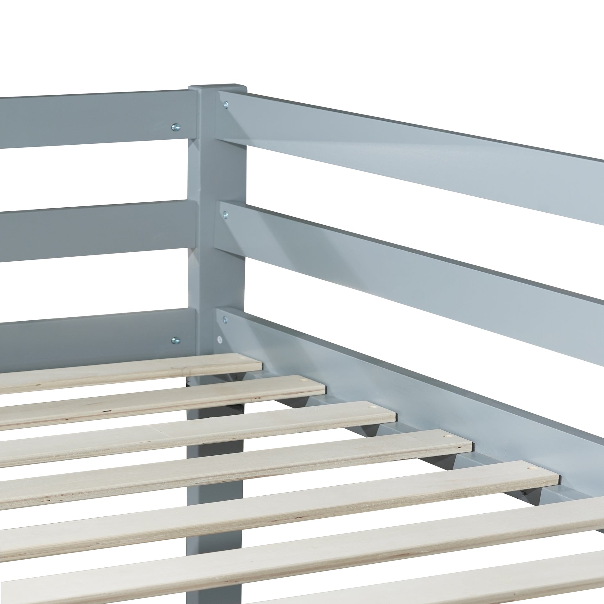 Solid Woodensolid Rubber Wooden Twin Over Twin Loft Bed With Ladder ,Upper And Bottom Bed Platforms Crafted With Strengthened Slats ,Grey Twin Grey Rubber Wood