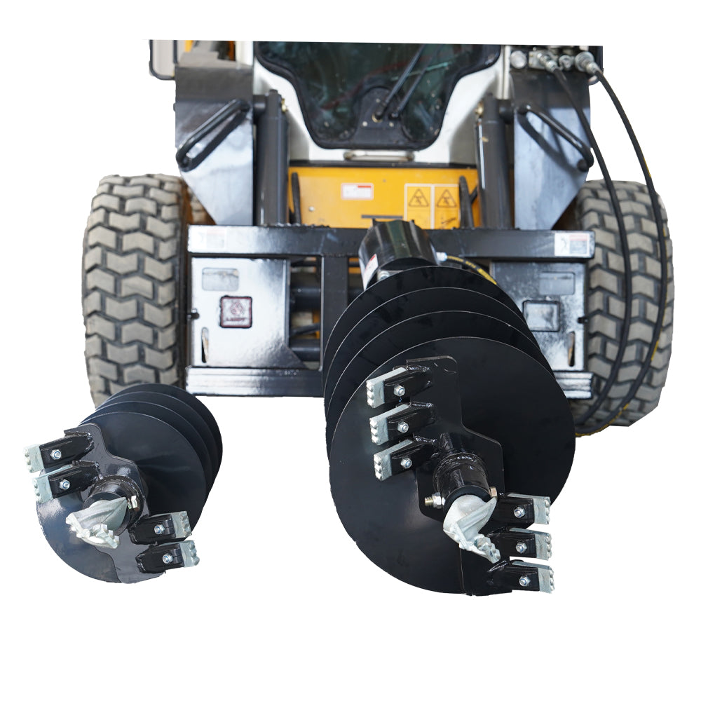 Skid Steer Attachments Post Hole Auger Drive Attachment, 12" And 18" Diameter Auger, 46" Drilling Depth, Standard Flow Black Steel