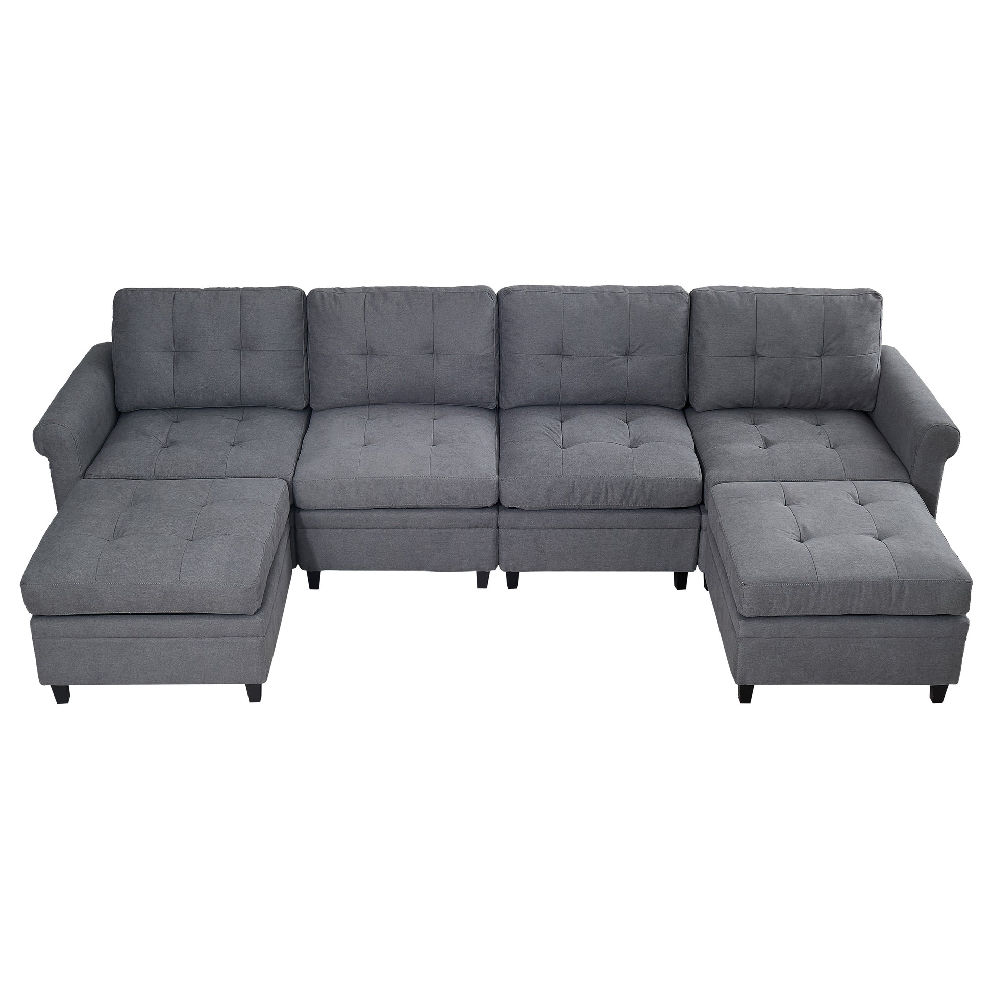 U Shaped Sectional Couch Convertible Sectional Couch With Double Chaise 6 Seat Sectional Sofa For Living Room Grey Fabric 6 Seat
