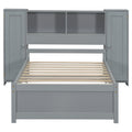 Twin Size Platform Bed With Storage Headboard And Lockers, Gray Twin Box Spring Not Required Gray Wood Bedroom Solid Wood Mdf