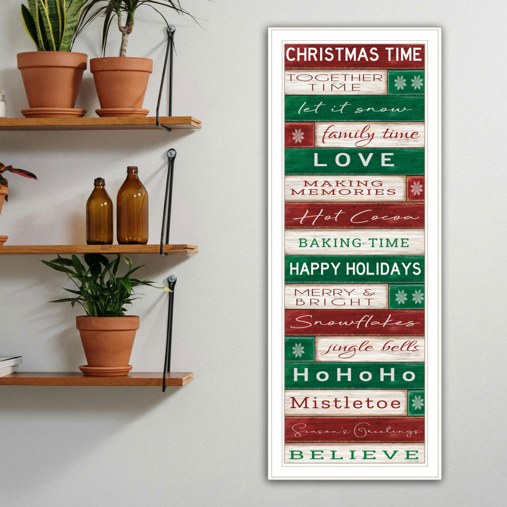 Christmas Time White Framed Wall Art For Living Room, Bedroom Wall Art Print For Home Decor By Cindy Jacobs Multicolor Wood Paper