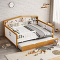 Full Size House Shape Daybed With Trundle And Bookcase Headboard Wooden Bed For Girls Boys Teens, No Box Spring Needed, Walnut And White Box Spring Not Required Full White Walnut Wood Bedroom Cute Pine Bed Frame Wood