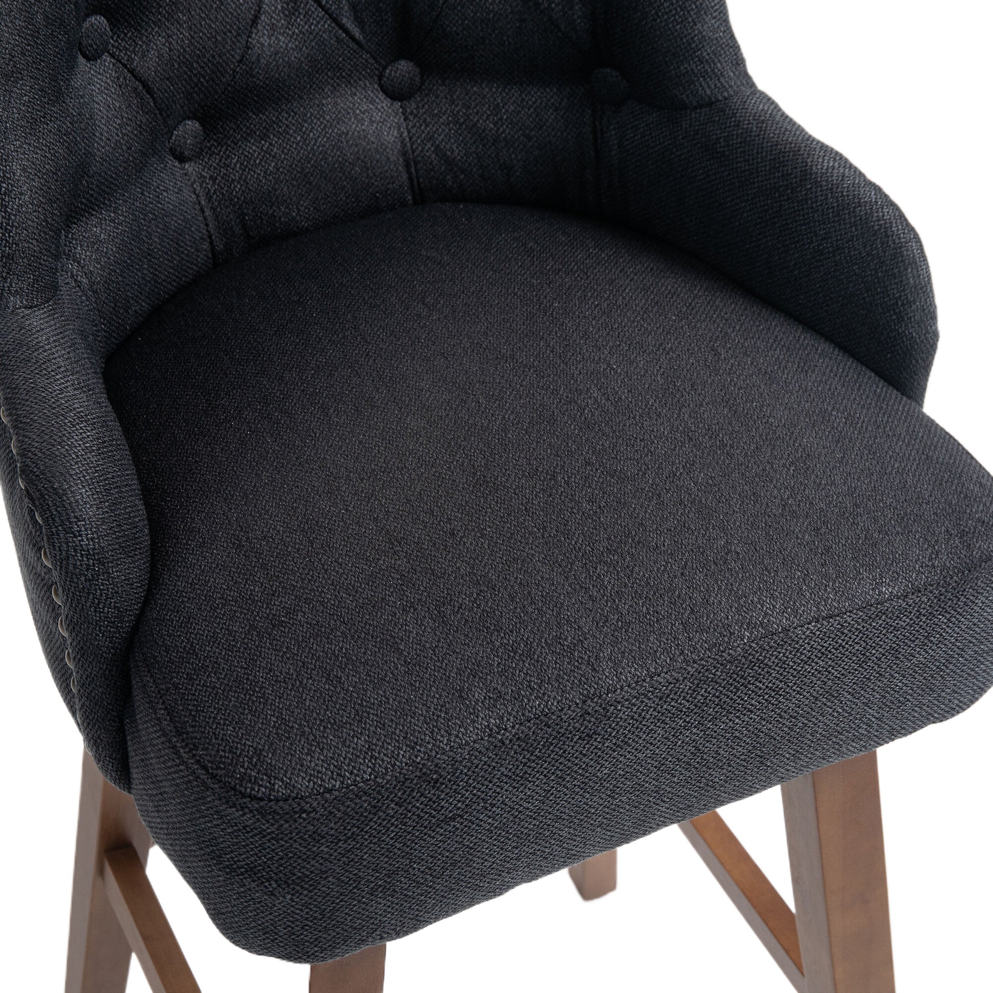 Coolmore Bar Stools Set Of 2 Counter Height Chairs With Footrest For Kitchen, Dining Room And 360 Degree Solid Wood Legs Swivel Bar Stools Set Of 2 Black Linen Black Foam Linen