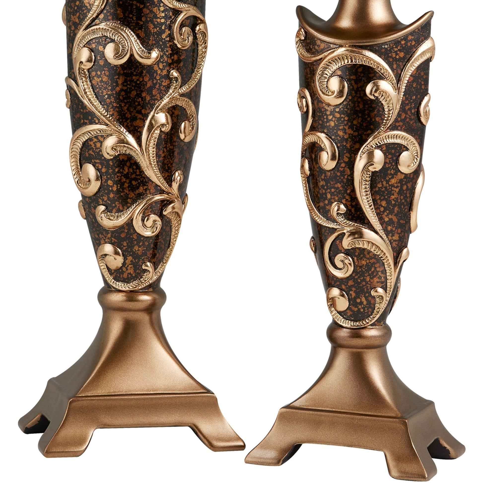 14" And 16" Tall Polyresin "Odysseus" Candleholder, Baroque Style Set Of 2 Multicolor Polyresin