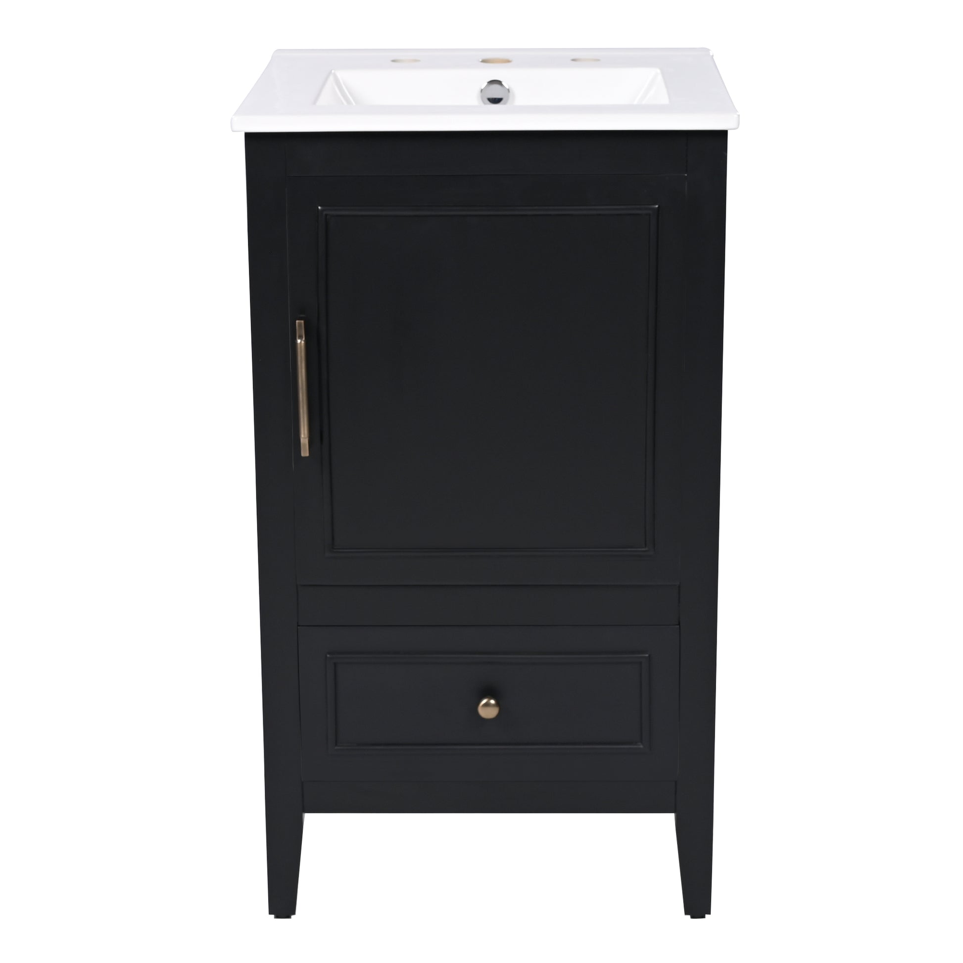 20" Bathroom Vanity With Sink, Bathroom Cabinet With A Door, Door Shelf Storage And Adiustable Foot Pads, A Drawer, Black Black Solid Wood Mdf