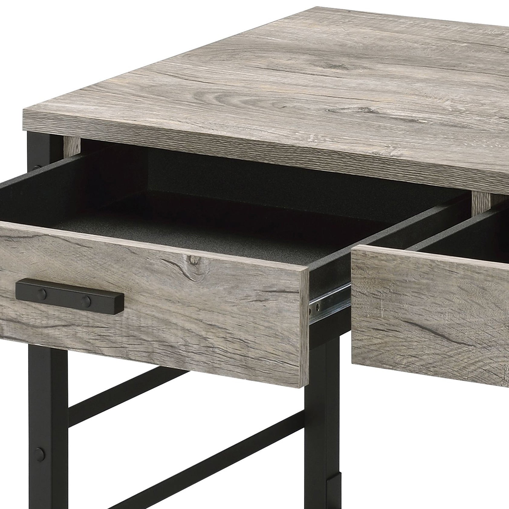 Light Weathered Oak And Black Writing Desk With 2 Drawers Black Brown Office Oak Wood Metal