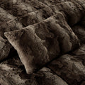 4Pc Faux Fur Comforter Set Queen Dark Brown Polyester