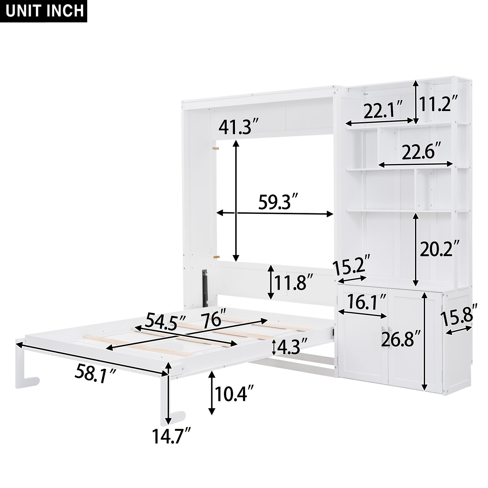 Full Size Murphy Bed With Multiple Storage Shelves And A Cabinet, White Box Spring Not Required Full White Wood Bedroom Murphy Solid Wood Mdf