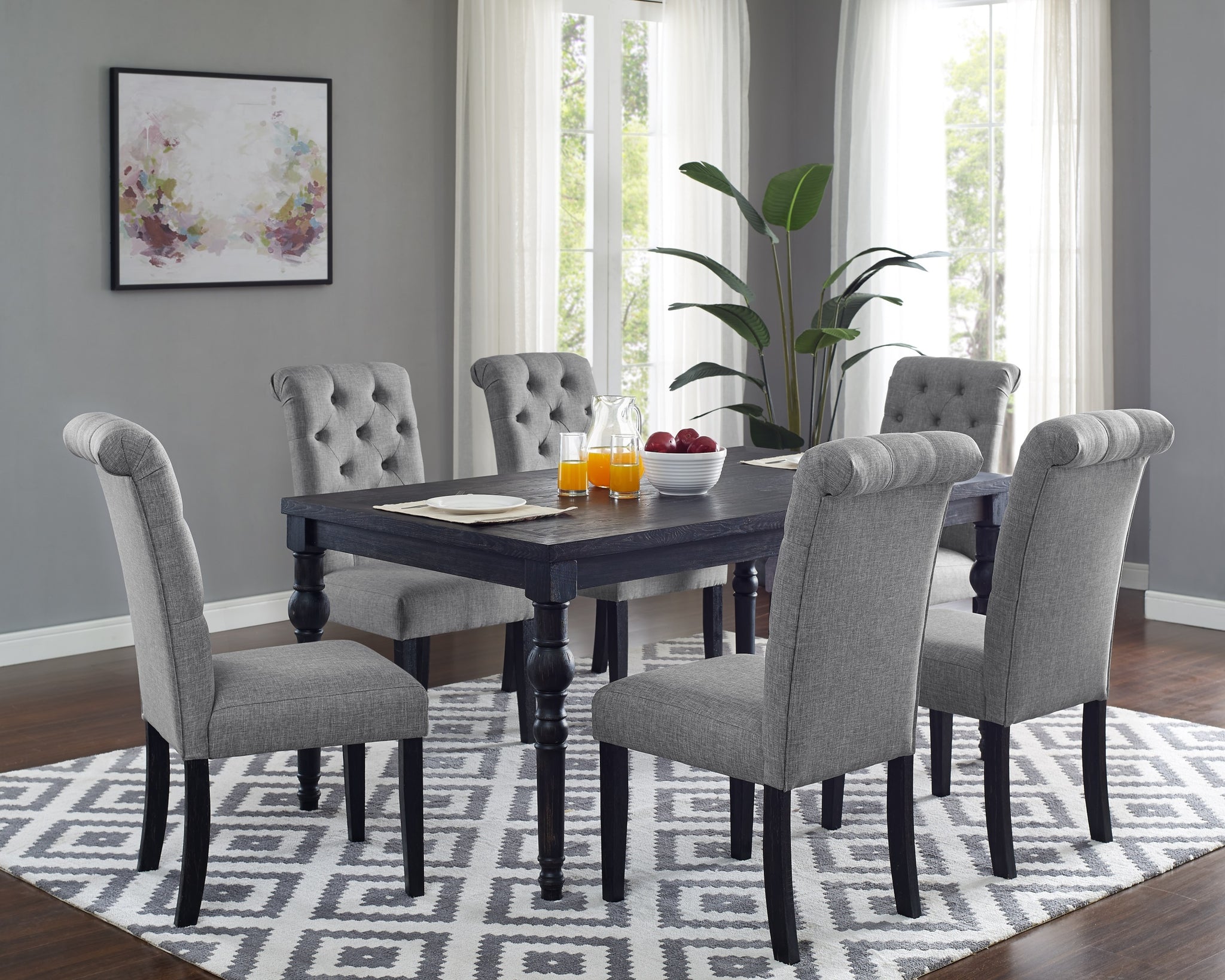 Leviton Urban Style Wood Dark Wash Turned Leg Dining Set: Table And 6 Chairs Wood Black Seats 6 Wood Dining Room Fixed Table Rubberwood Rectangular 4 Leg Rectangular Dining Table With Chair Mdf