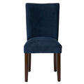Velvet Upholstered Parsons Dining Chair With Wooden Legs, Navy Blue And Brown, Set Of Two Blue Brown Wood Fabric
