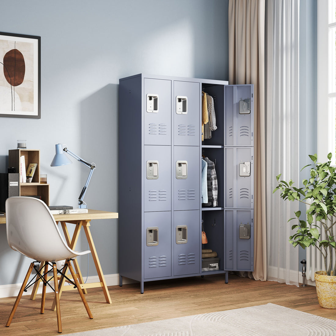 9 Door 72"H Metal Lockers With Lock For Employees,School,Office,Gym,Bedroom,Storage Locker Cabinet,Gray,Assembly Required Gray Gym Modern Metal Metal