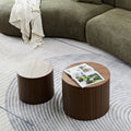Mdf Nested Table Set 2 Pieces, Handcrafted Round Coffee Table In Living Lounge Area, Walnut Color Walnut Round Round Mdf