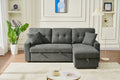 Sectional Sofa Bed L Shaped Sofa Couch Bed With Usb Port, Reversible Sofa Couch Sleeper With Pull Out Bed, Chaise With Storage, Pull Out Couch For Living Room Dark Gray Wood Fabric 3 Seat